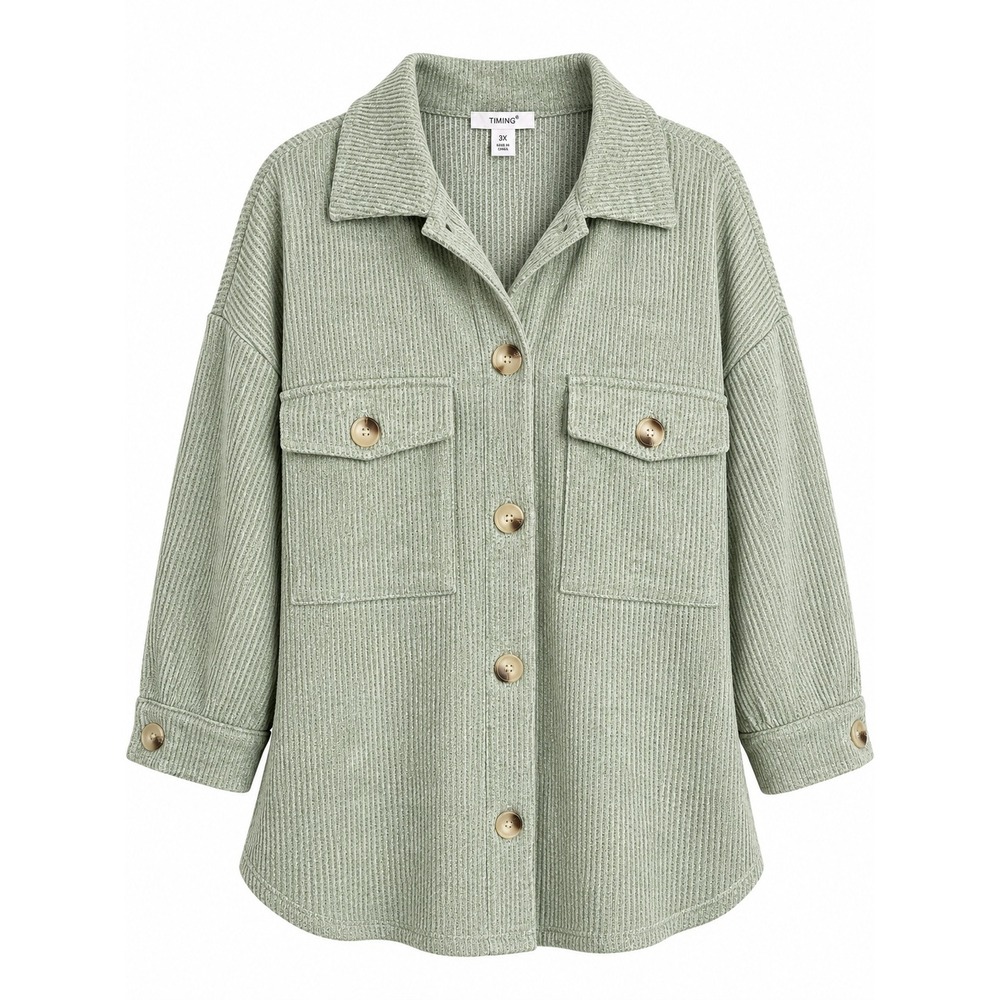 Timing Light Sage Green Brushed Button-Down Shacket – Size 1X – NWT